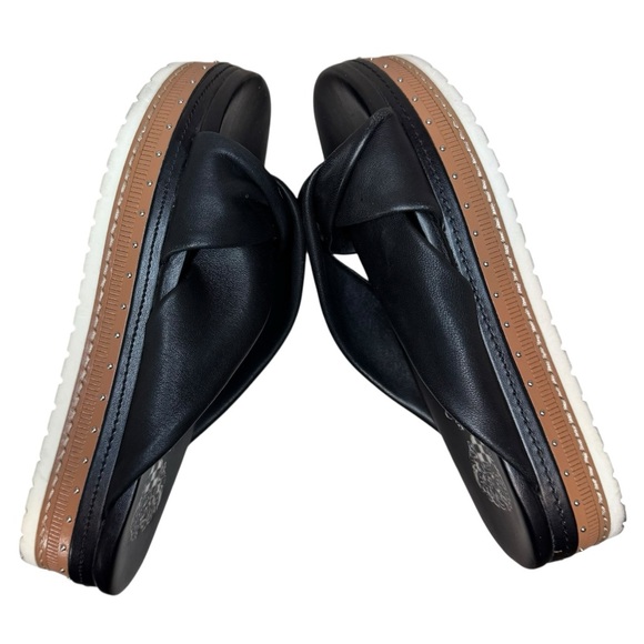 New Vince Camuto Rareden Black Leather Slide Sandals Women VINCE CAMUTO Rareden Black Leather Platform Embellished Slides Sandals Size 6.5